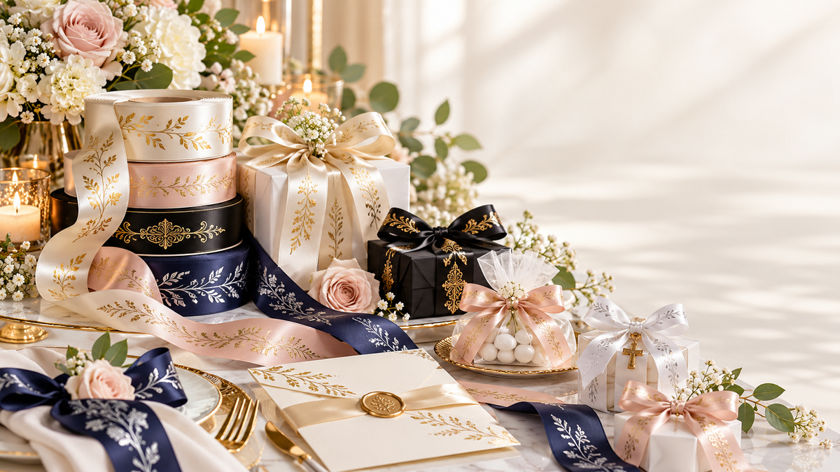 Elegant personalized satin ribbon for weddings birthdays baptisms gifts and special occasions