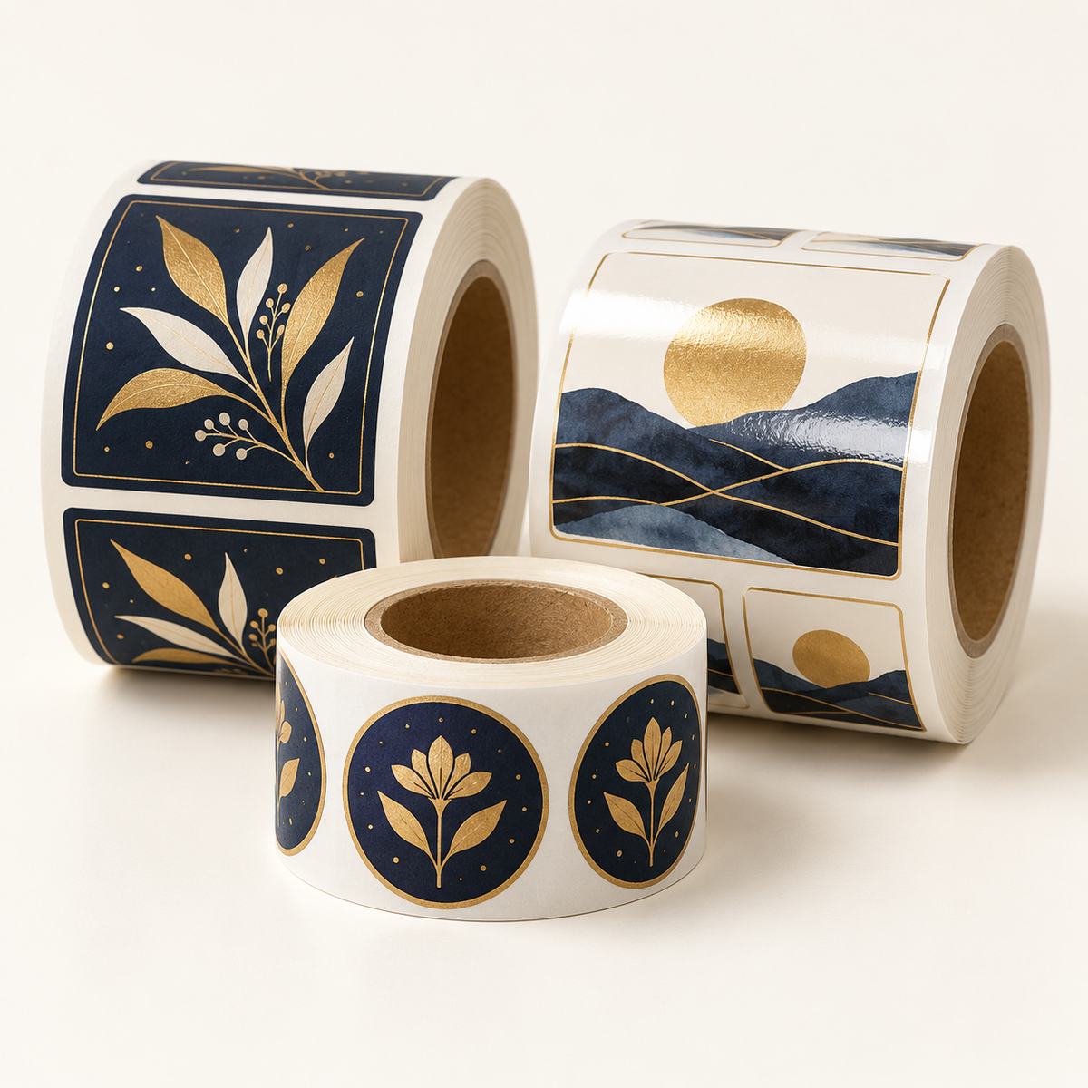 Illustrative examples of printed roll labels in different shapes